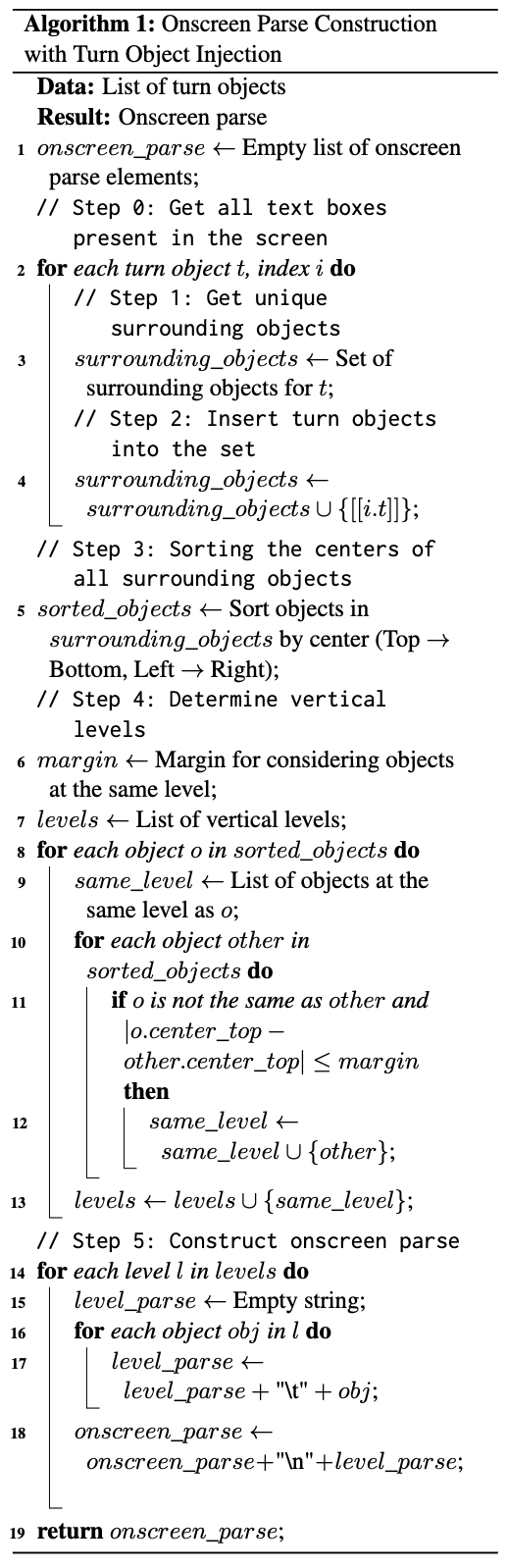 Turn Object Injection을 포함한 onscreen parse 구성